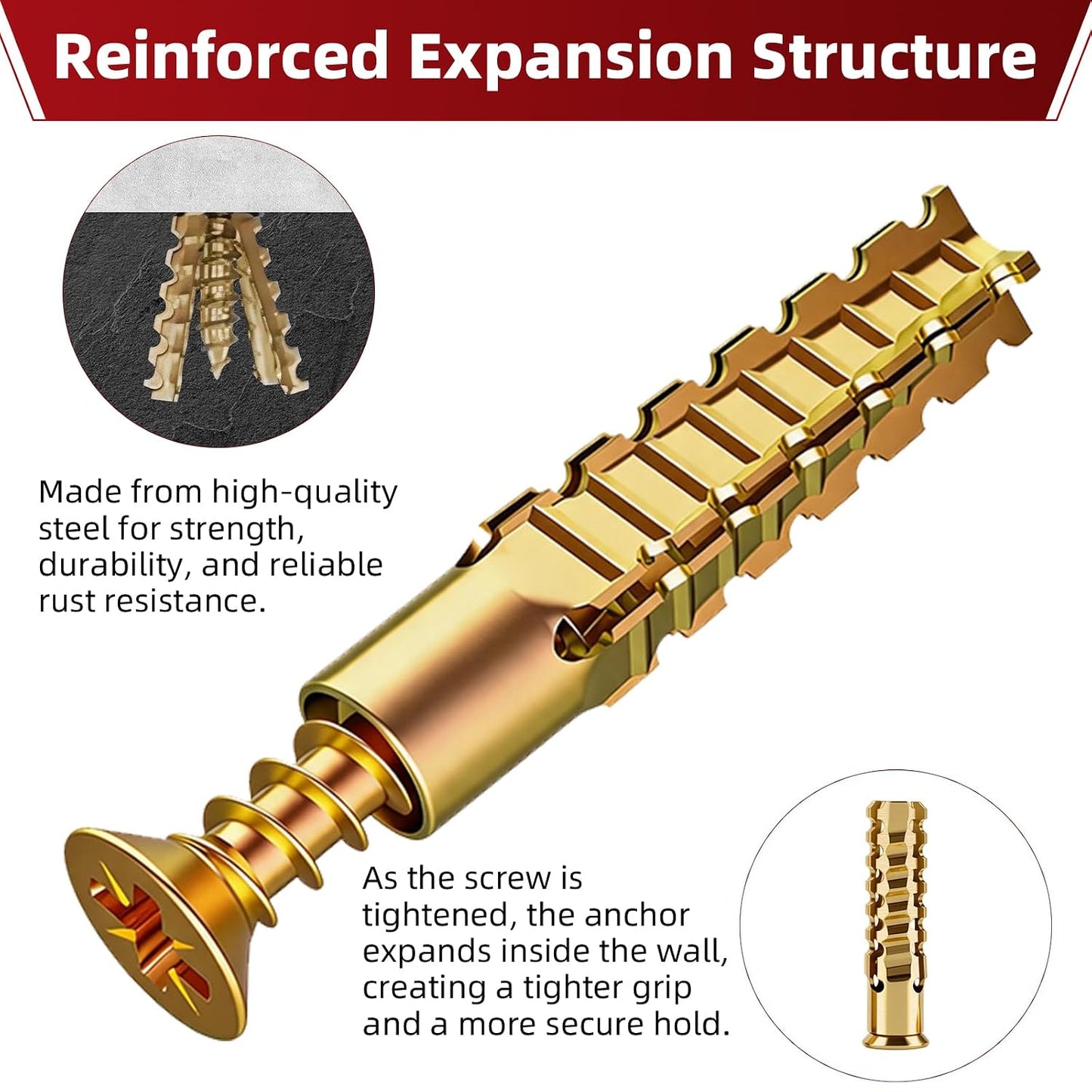 50 PCS Expansion Anchors with Screws for Door Hinge Repair, Hinge Repairs Screw Set, Compatible with Drywall, Concrete, Plaster & Wood Surfaces
