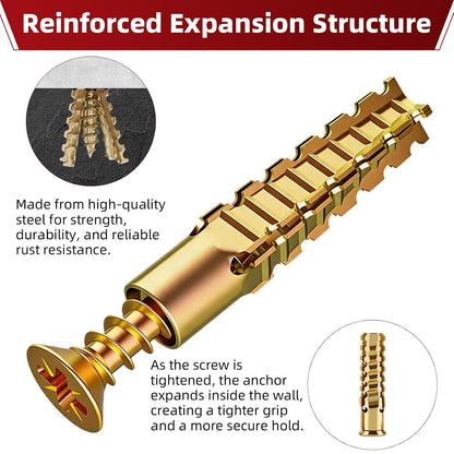 50 PCS Expansion Anchors with Screws for Door Hinge Repair, Hinge Repairs Screw Set, Compatible with Drywall, Concrete, Plaster & Wood Surfaces