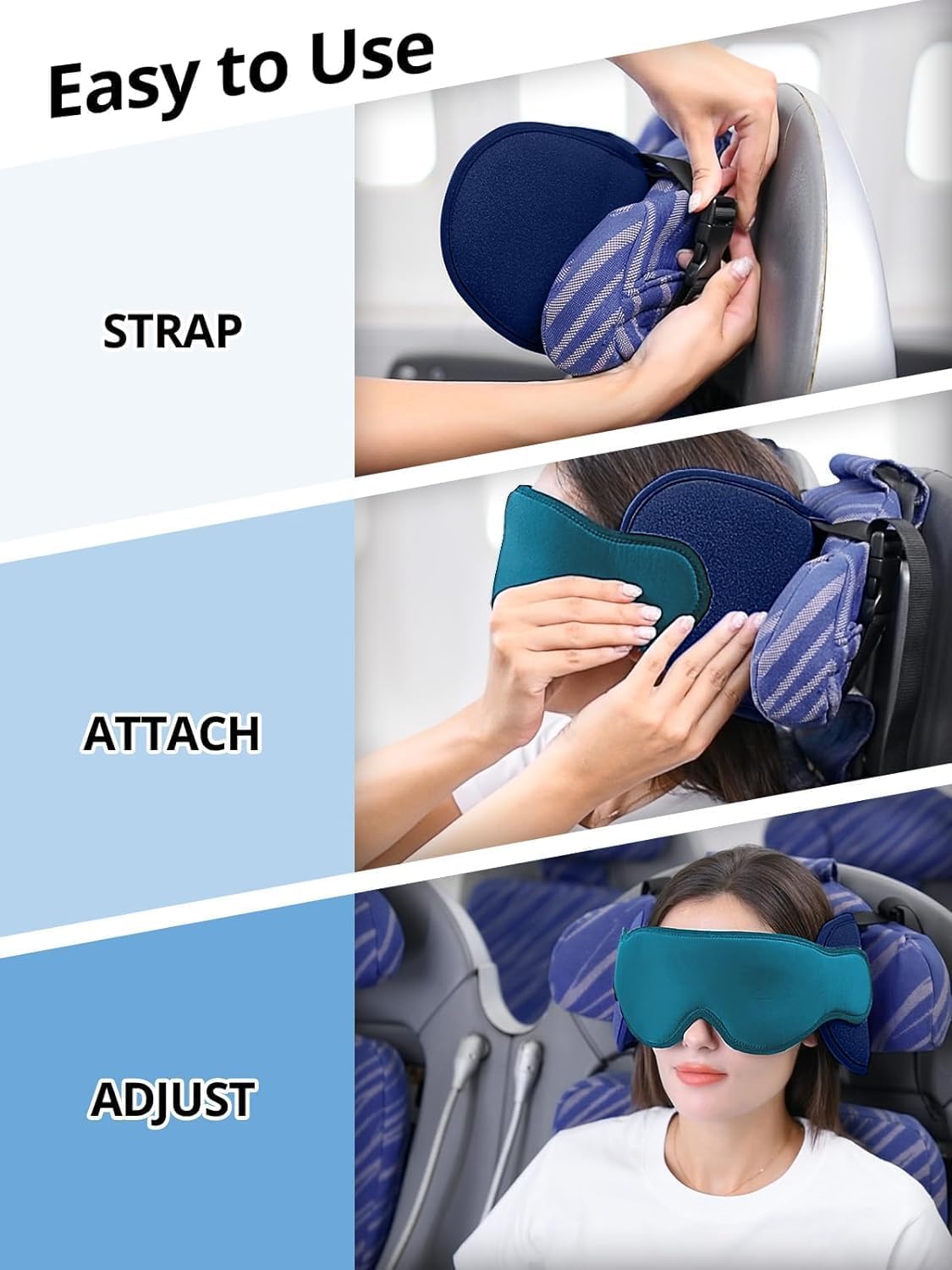 Inspireyes Travel Pillows for Airplanes, 360° Head Support for Long Flight, Soft Airplane Pillow with 3D Eye Mask for Sleeping, Stop Bobblehead, Airplane Headrest Gadgets, Light Black