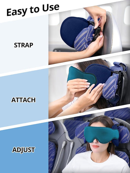 Inspireyes Travel Pillows for Airplanes, 360° Head Support for Long Flight, Soft Airplane Pillow with 3D Eye Mask for Sleeping, Stop Bobblehead, Airplane Headrest Gadgets, Light Black