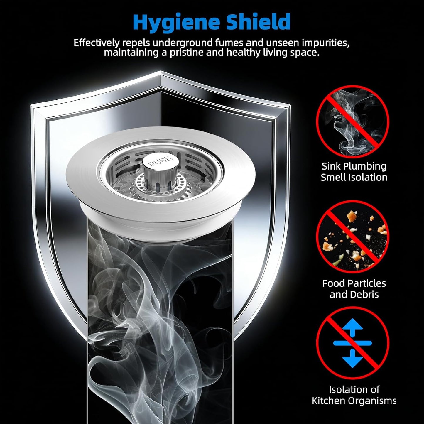 Hibbent 3 in 1 Kitchen Sink Drain Strainer, Metal Pop Up Stopper | Larger Anti-Clogging Basket, 3-Layer Seal, Detachable Sink Drain Plug for US Standard 3-1/2" Drain, Brushed Stainless Steel