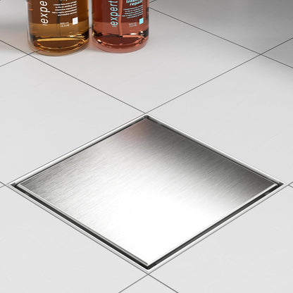 Neodrain 4" Brushed Square Shower Drain with Removable Tile Insert Grate | 304 Stainless Steel Tile Square Drain, Hidden Drain,Easy to Clean, Waterproof & Sturdy Shower Drain, CUPC Certified