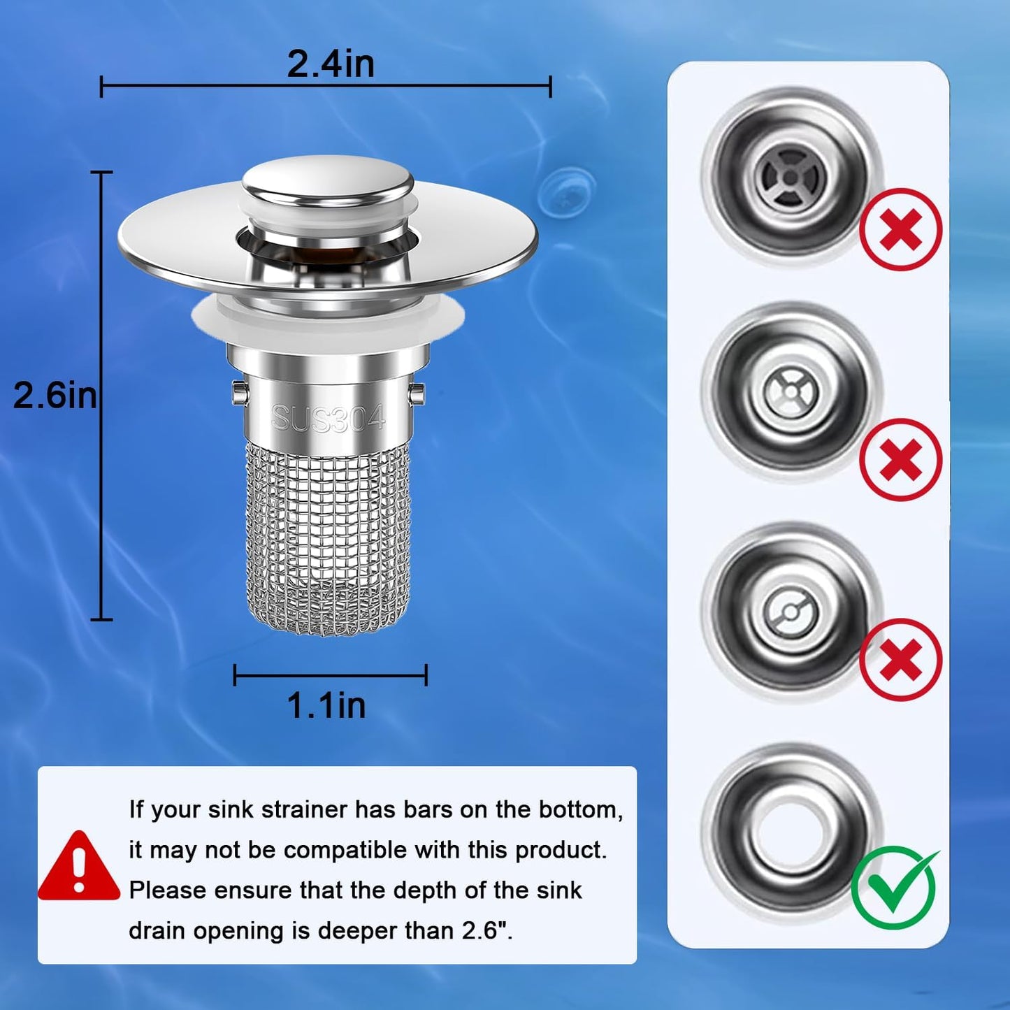 Bathroom Sink Drain Strainer, Pop-up Sink Drain Strainer with Removable Stainless Steel Strainer Basket Hair Catcher, Bathroom Sink Strainer for Bathroom Sink Stopper Replacement(1PCS)