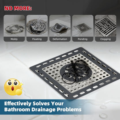 Hibbent Upgraded Shower Drain Hair Catcher for Bathroom Floor 4" Drain, Anti-Clogging Shower Drain Cover, Stainless Steel & Silicone Drain Strainer with Handle, Shower Drain Protector, Grey