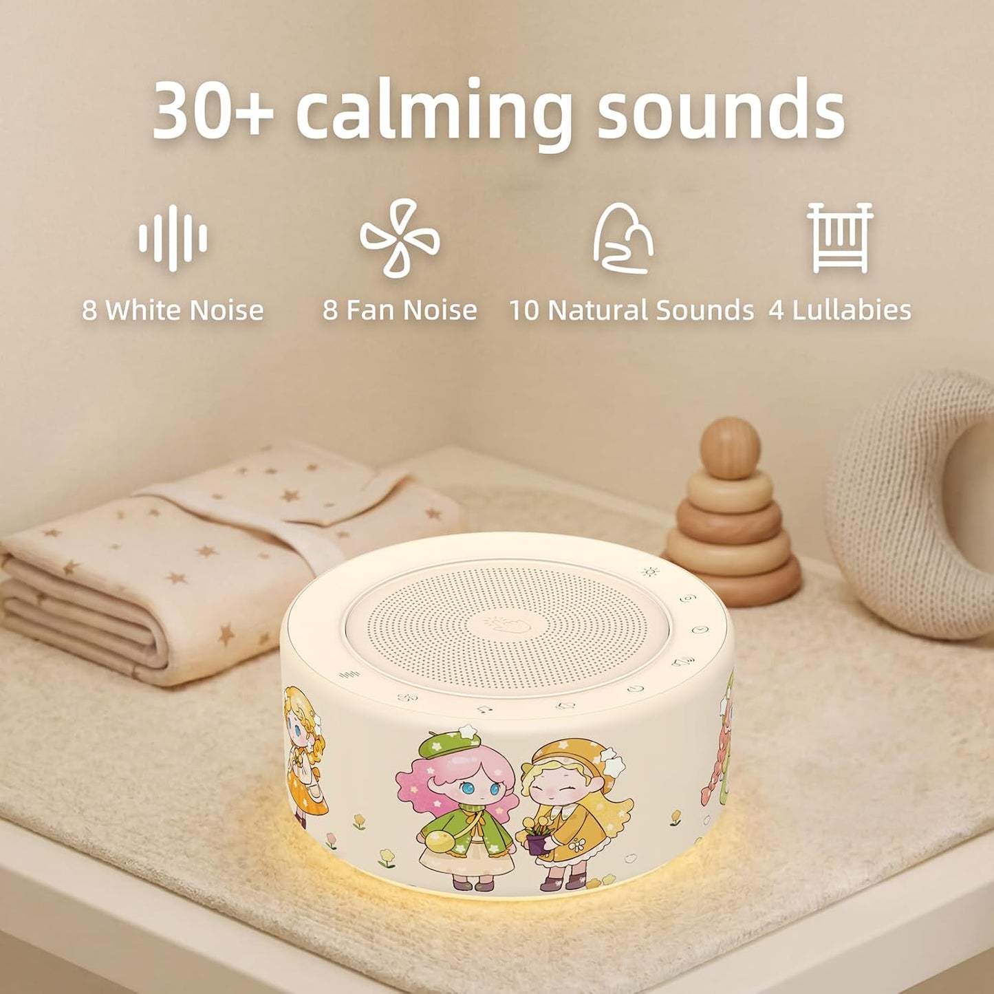 Kipcush White Noise Machine for Baby & Adults, 30 Soothing Sounds, Sleep Sound Machine with 8 Color Night Light, Memory Function, White Noise for Sleeping, Nursery, Office, Travel & Relaxation