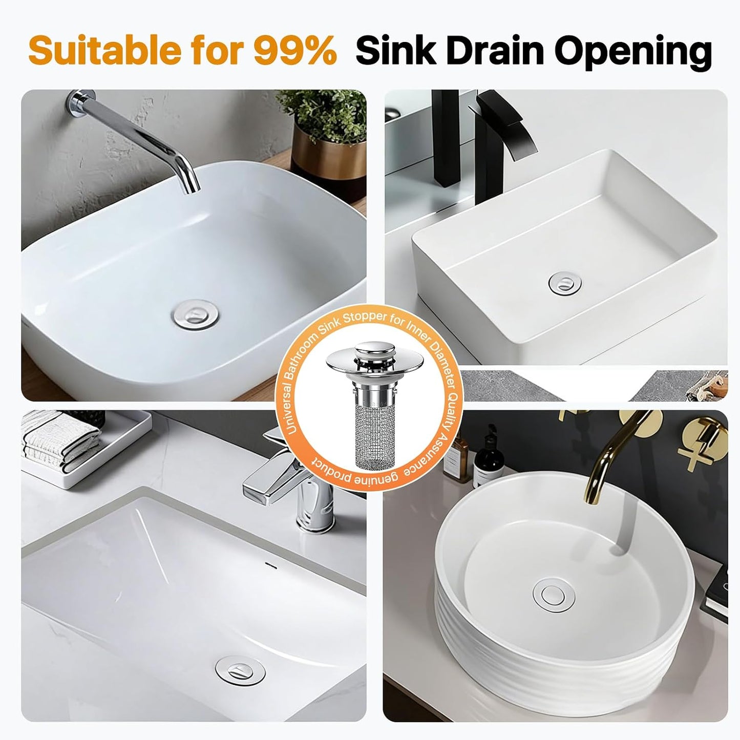 2PCS Bathroom Sink Stopper Hair Catcher, Pop Up Sink Drain Stopper with Strainer & Filter, Universal Drain Plug for Sink Drain & Replacement, Sink Drain Cover with Basket for Bathroom Stopper