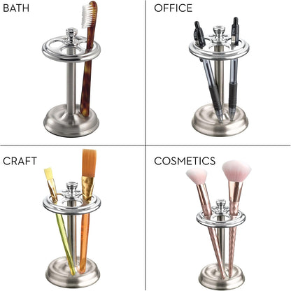 iDesign Steel Divided Toothbrush Holder Stand, 3.25" x 3.25" x 5.75" | Four Divided Compartments, Brushed Nickel & Polished Chrome