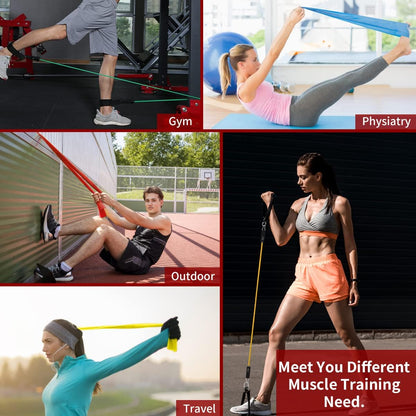 VElCK Resistance Bands Set with Handles for Exercise, Workout and Home Gym | 100% Natural Latex, 10-150LBS, Versatile for Yoga, Pilates, Strength, Home Gym
