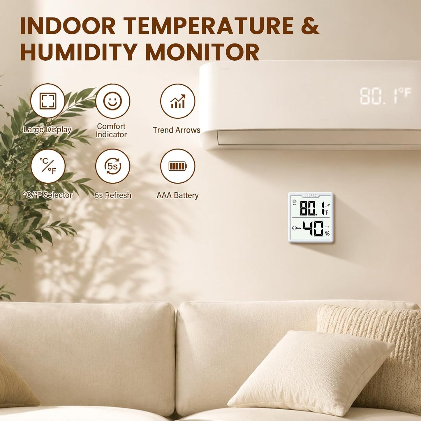 DOQAUS 3 Pieces Digital Hygrometer Indoor Thermometer Humidity Meter, Black | Accurate Temperature Indicator and Humidity Monitor for House, Baby Room, Greenhouse, Incubator - Battery Included