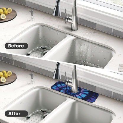 Aquamarine Blue Mexican Tiles Faucet Splash Guard Mat for Kitchen Sink 15x5.5" - Colors B