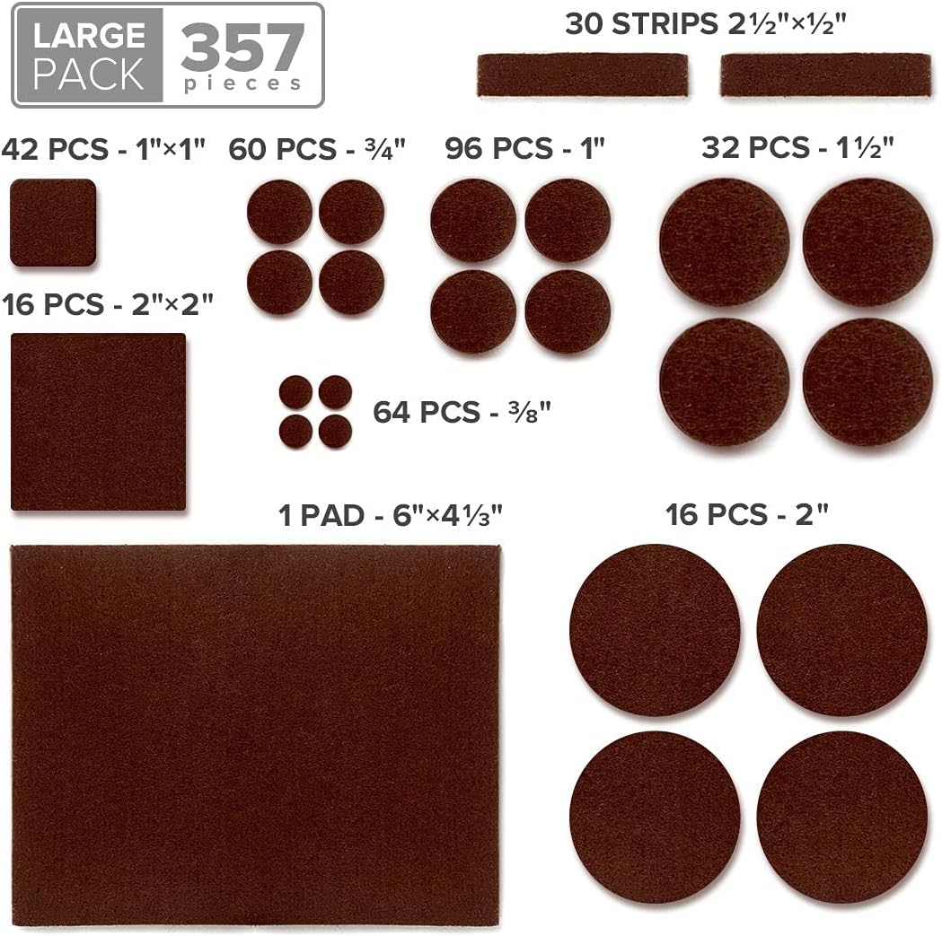 X-PROTECTOR 357 PCS Premium Huge Pack Felt Furniture Pads! | Quantity of Furniture Sliders with Many Big Sizes – Your Ideal Floor Protectors. Protect Your Hardwood & Laminate Floor!