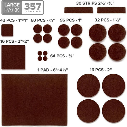 X-PROTECTOR 357 PCS Premium Huge Pack Felt Furniture Pads! | Quantity of Furniture Sliders with Many Big Sizes – Your Ideal Floor Protectors. Protect Your Hardwood & Laminate Floor!