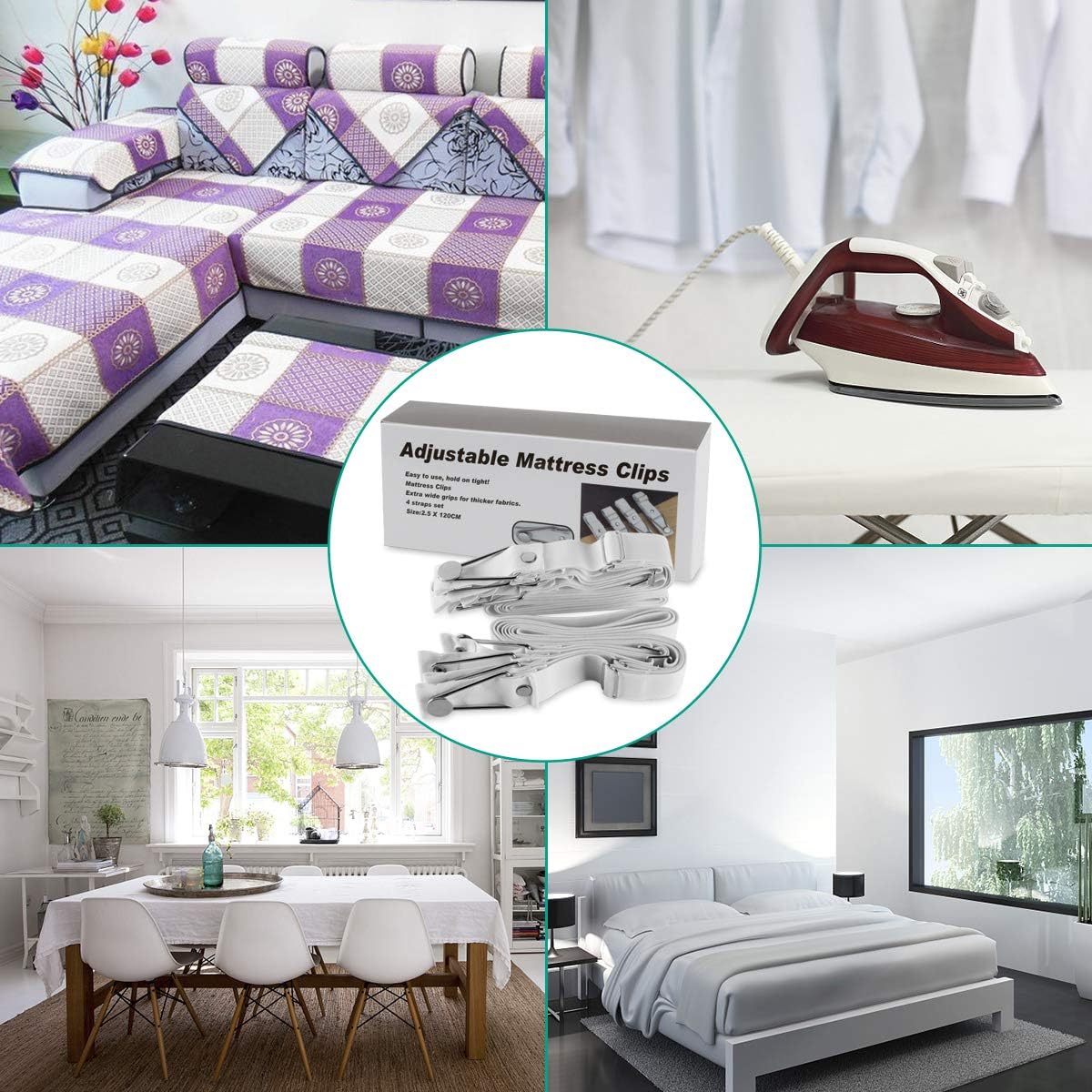 Bed Sheet Holder Straps- Adjustable Fitted Sheet Clips Bed Sheet Fastener Suspenders Elastic Gripper Holder Used for Bed Sheets,Mattress Covers, Sofa Cushion(Set of 4)