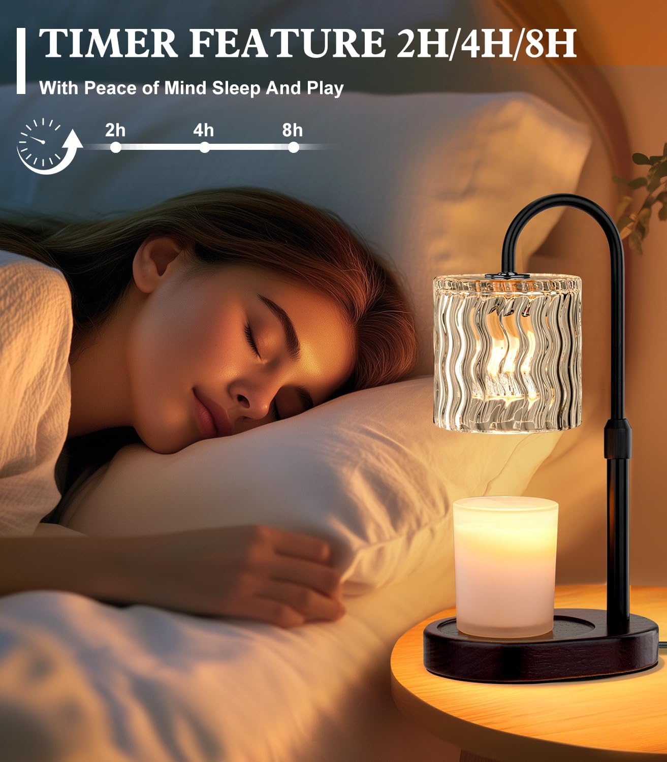 Candle Warmer Lamp Electric Timer: Dimmable Candles Warming Lamps - Height Adjustable Burner Jar - No Flame Scented Melts Wax - All Candle Jars Home Decor Table Light
