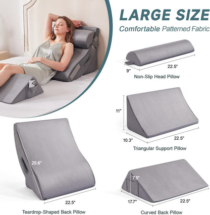 Yojoker 6pcs Orthopedic Bed Wedge Pillow Set for Sleeping, Post Surgery Foam for Body, Back and Leg Pain Relief Comfortable & Adjustable Support Pillows-Anti Snoring, Heartburn