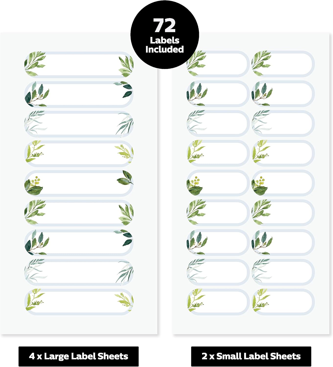 ThreeKin Waterproof Labels for Bottles and Containers - Custom Stickers - All-Purpose and Personalizable - Dishwasher, Freezer and Microwave Safe - BPA-Free - USA-Owned (Greenery, 72pcs)