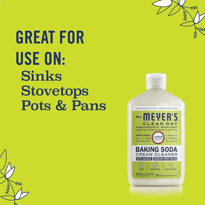 MRS. MEYER'S CLEAN DAY Baking Soda Cream Cleaner, Lemon Verbena, 16 fl oz | Freshens Kitchen, Removes Soap Scum and Grease, For Use on Sinks, Stovetops, Pots, & Pans