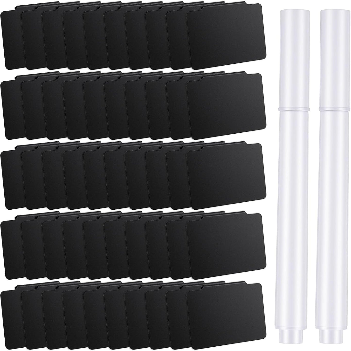 52PCS Basket Labels Clip On Set, 50 Removable PVC Bin Label Holders with 2 Chalk Markers for Pantry Storage Bins Organization (Black)