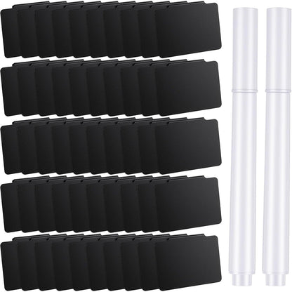 52PCS Basket Labels Clip On Set, 50 Removable PVC Bin Label Holders with 2 Chalk Markers for Pantry Storage Bins Organization (Black)