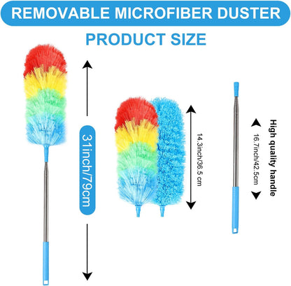 4PCS Microfiber Duster Kit, 3 in 1 Microfiber Dusters Retractable Gap Dust Cleaner and Chenille Duster with 83 inches Extra Long Extension Pole for Cleaning Ceiling Fan, High Ceiling