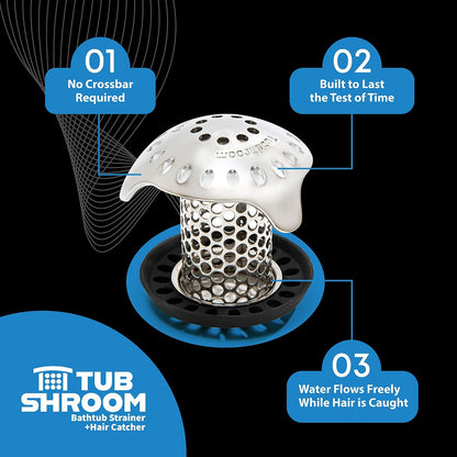 TubShroom Ultra Revolutionary Bath Tub Drain Protector Hair Catcher/Strainer/Snare, Stainless Steel, Stainless Combo