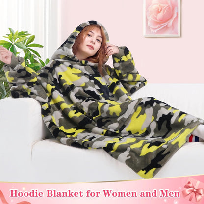Wearable Blanket Sweatshirt Gifts for Women and Men, Warm and Cozy Giant Blanket Hoodie, Thick Flannel Blanket with Sleeves and Giant Pocket - Dark Gray