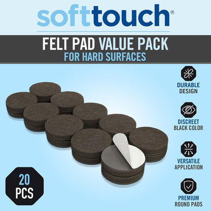 SoftTouch 1.5" Round Reusable Felt Furniture Sliders for Hard Surfaces, Noise-Reducing Adhesive Furniture Moving Pads for Beds, Sofas, Dressers, Set of 24, Beige
