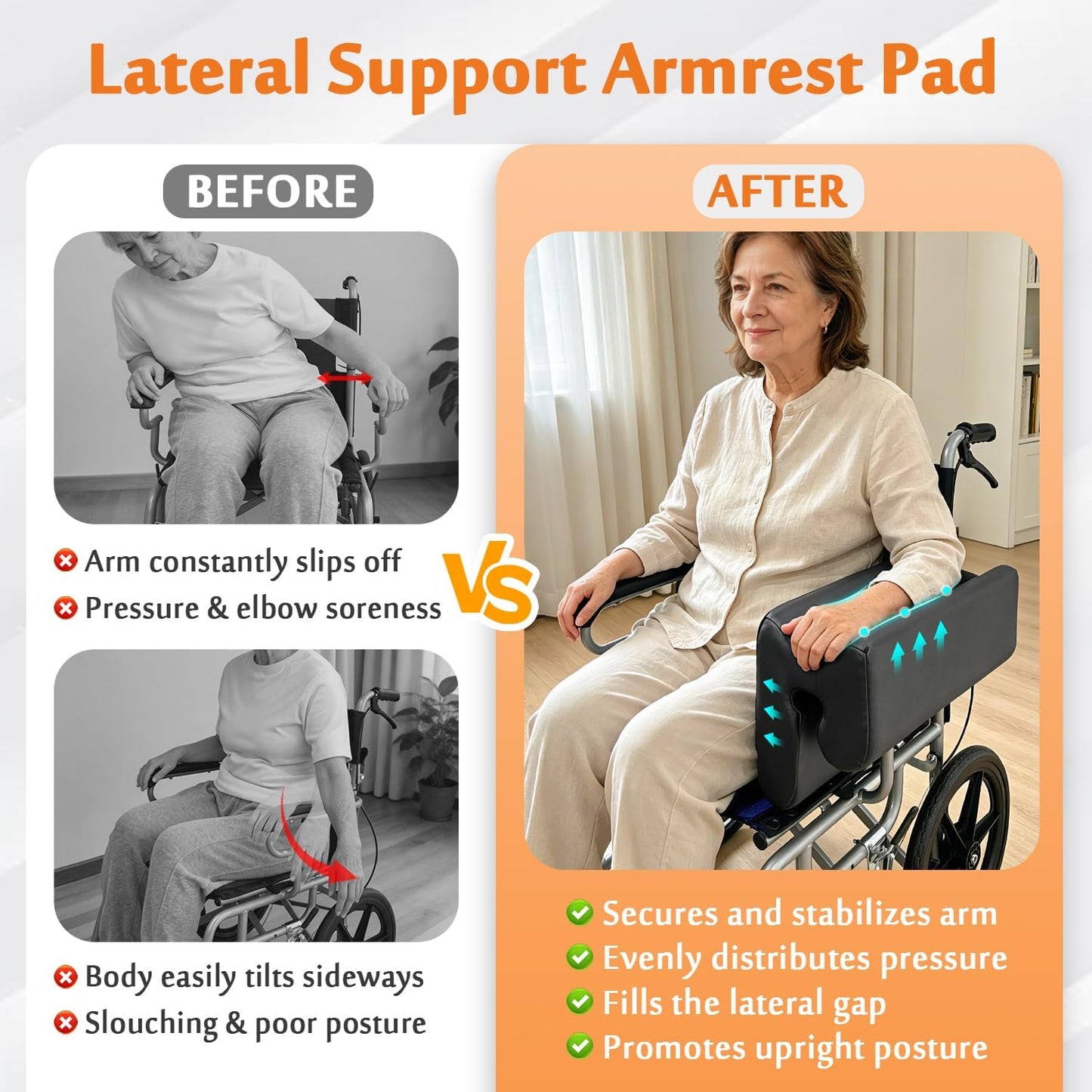AOSSA Lateral Support for Wheelchair Arm Trough, Armrest Pad Cushion Wheelchair Attachment, Wedge Bolster Positioning Arm Elbow Rest Pillow for Elderly, Stroke Patient
