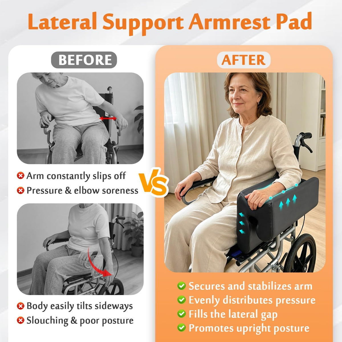 AOSSA Lateral Support for Wheelchair Arm Trough, Armrest Pad Cushion Wheelchair Attachment, Wedge Bolster Positioning Arm Elbow Rest Pillow for Elderly, Stroke Patient