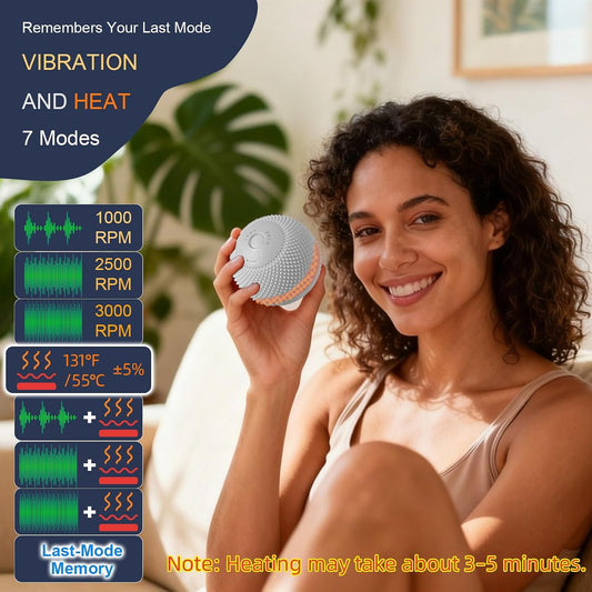 HODEMI Vibrating Massage Ball with Heat, Deep Tissue Massage Ball for Muscle Recovery & Myofascial Release, Neck, Shoulder, Back, Legs & Feet, 7 Modes & Smart Memory (Gray)