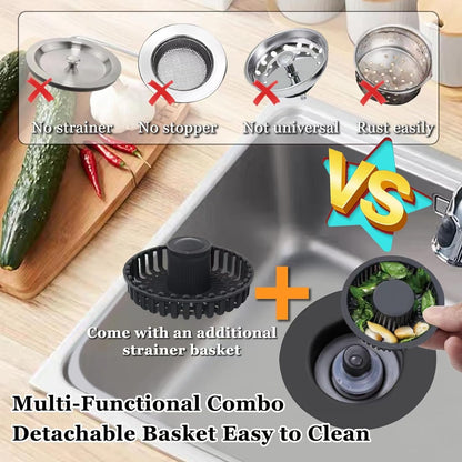BAOLSLS 3 in 1 Kitchen Sink Stopper, Pop Up Kitchen Sink Drain Strainer | with An Extra Basket Strainer, Kitchen Sink Drain Stopper for US Standard 3-1/2 Inch, Chrome Silver