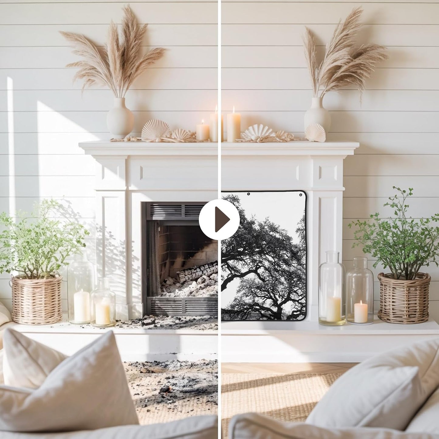 Magnetic Fireplace Cover Oak Tree Forest Fireplace Screen Decorative Black Deep Roots Branches Insulation Fireplace Blocker Blanket Save Energy Fireplace Draft Stopper Covers for Living Room 36x30