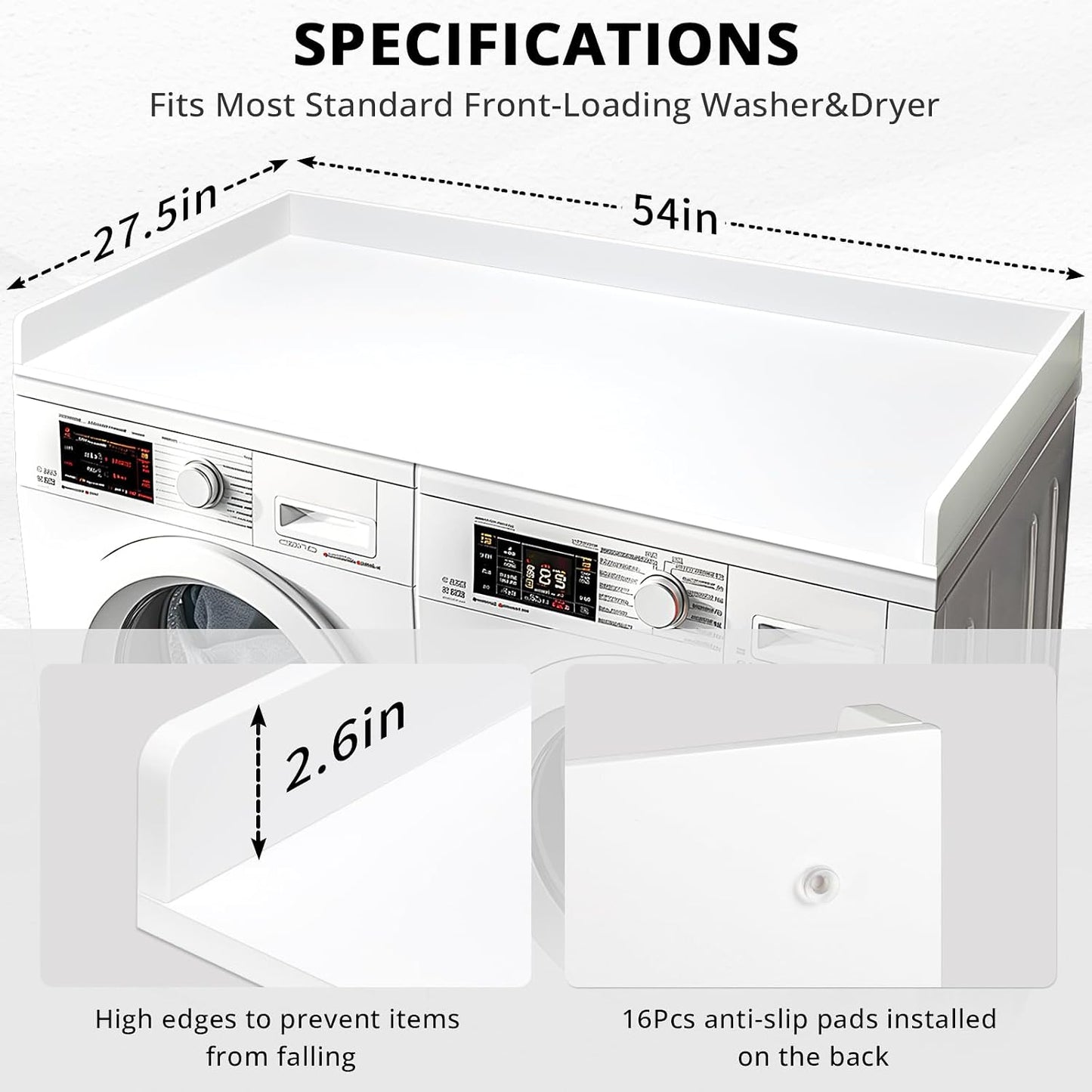 Gashell Washer Dryer Countertop, 27.5" x 54" Bamboo Washer and Dryer Countertop for Laundry Room Organization(Retro Brown)