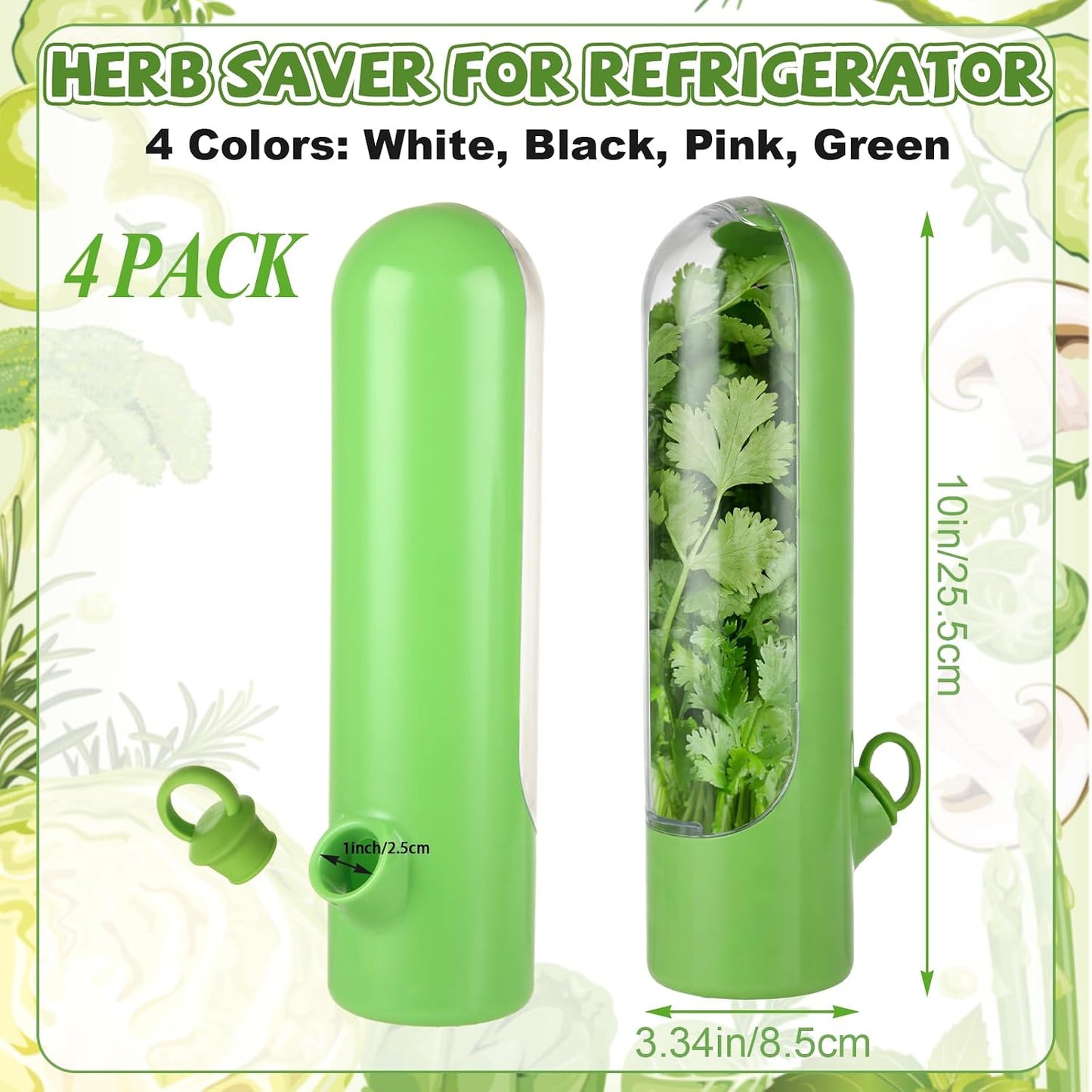 4 PCS Fresh Herb Keeper for Refrigerator, Herb Saver for Refrigerator, Cilantro Containers for Fridge, Herb Storage Containers for Cilantro Asparagus Mint Rosemary Parsley Basil for 2-3 Weeks