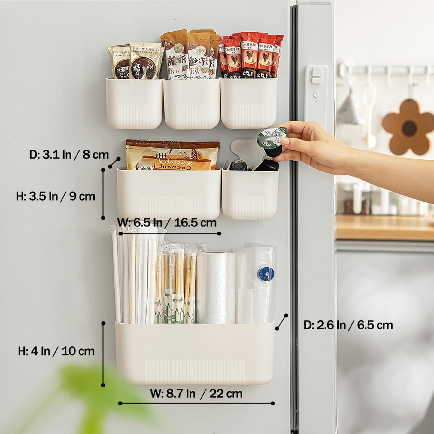 Fridge Magnetic Cup Storage Rack, Magnetic Locker Organizer for Pen, Holder for Laundry, Board, Desks, Dresser, White