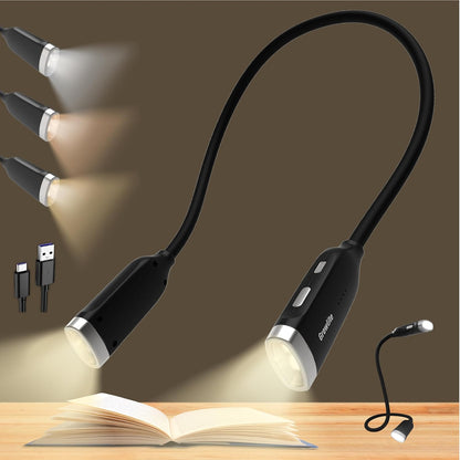 Neck Reading Light, 3 Color & Brightness Adjustable Book Light for Reading in Bed, Hands-Free, Lightweight, USB C Rechargeable, Eye-Caring, Perfect for Crafts, Camping, Kids & Adults (white)
