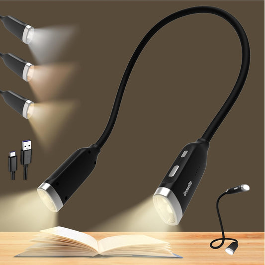 Neck Reading Light, 3 Color & Brightness Adjustable Book Light for Reading in Bed, Hands-Free, Lightweight, USB C Rechargeable, Eye-Caring, Perfect for Crafts, Camping, Kids & Adults (white)