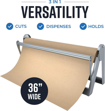 Bryco Goods 18 Inch Butcher & Kraft Paper Roll Dispenser and Cutter | Heavy-Duty Steel Frame, Sharp Blade, Wall Mountable, Tabletop, Non-Slip Rubber Feet, One-Hand Operation, Holds 1000ft Rolls
