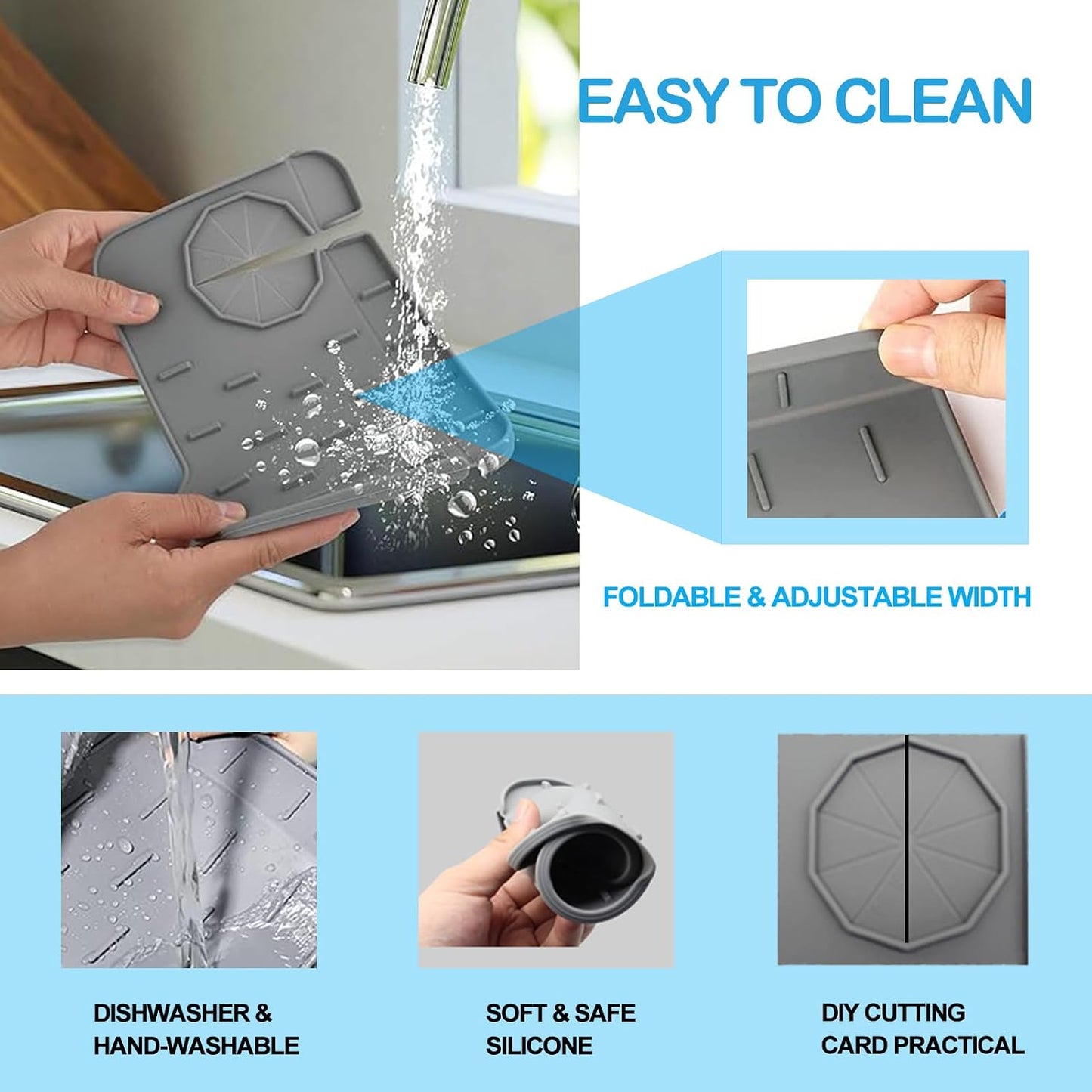 Mini Sink Splash Guard & Faucet Mat for Kitchen Sink Compact 8.3" Kitchen Faucet Splash Guard Mat, Small Kitchen Sink Organizer & Sponge Holder for Kitchen, Bathroom, Corner Sink (Black)
