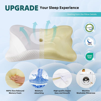 Sweetcrispy Cervical Pillow for Neck Pain Relief, Cooling Memory Foam