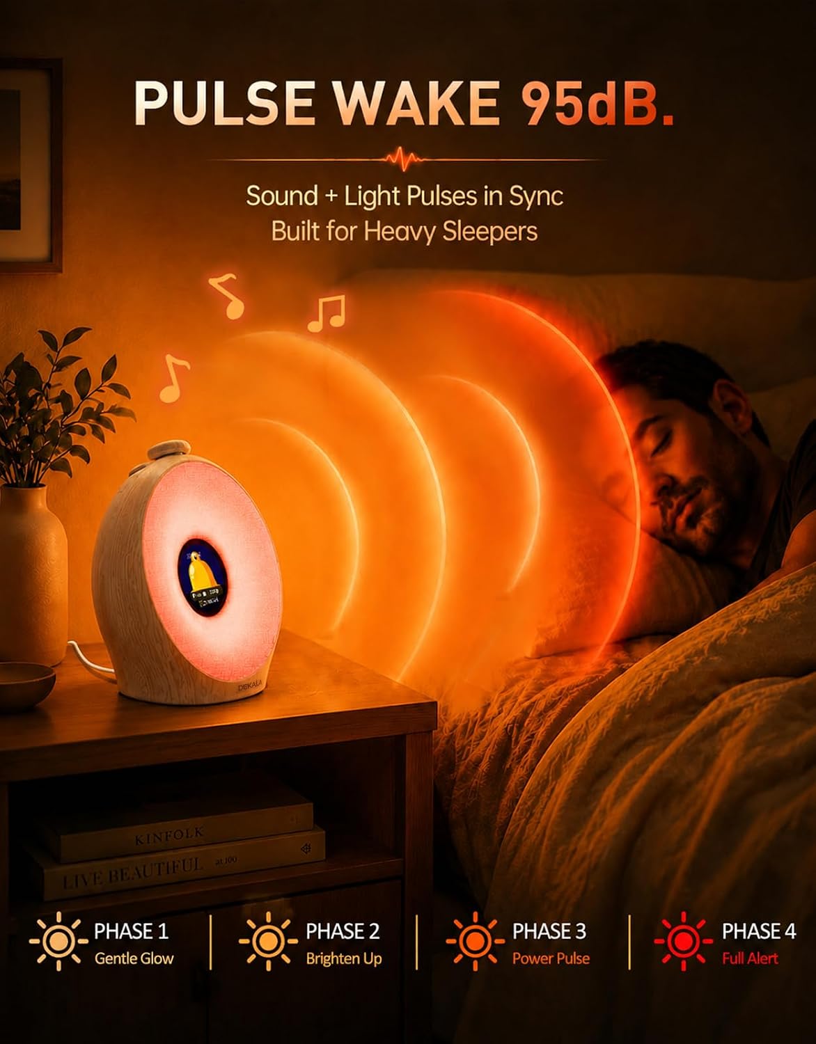 Dekala Sunrise Alarm Clock with Pulse Wake, 7-Day Programmable 4 Loud Alarm