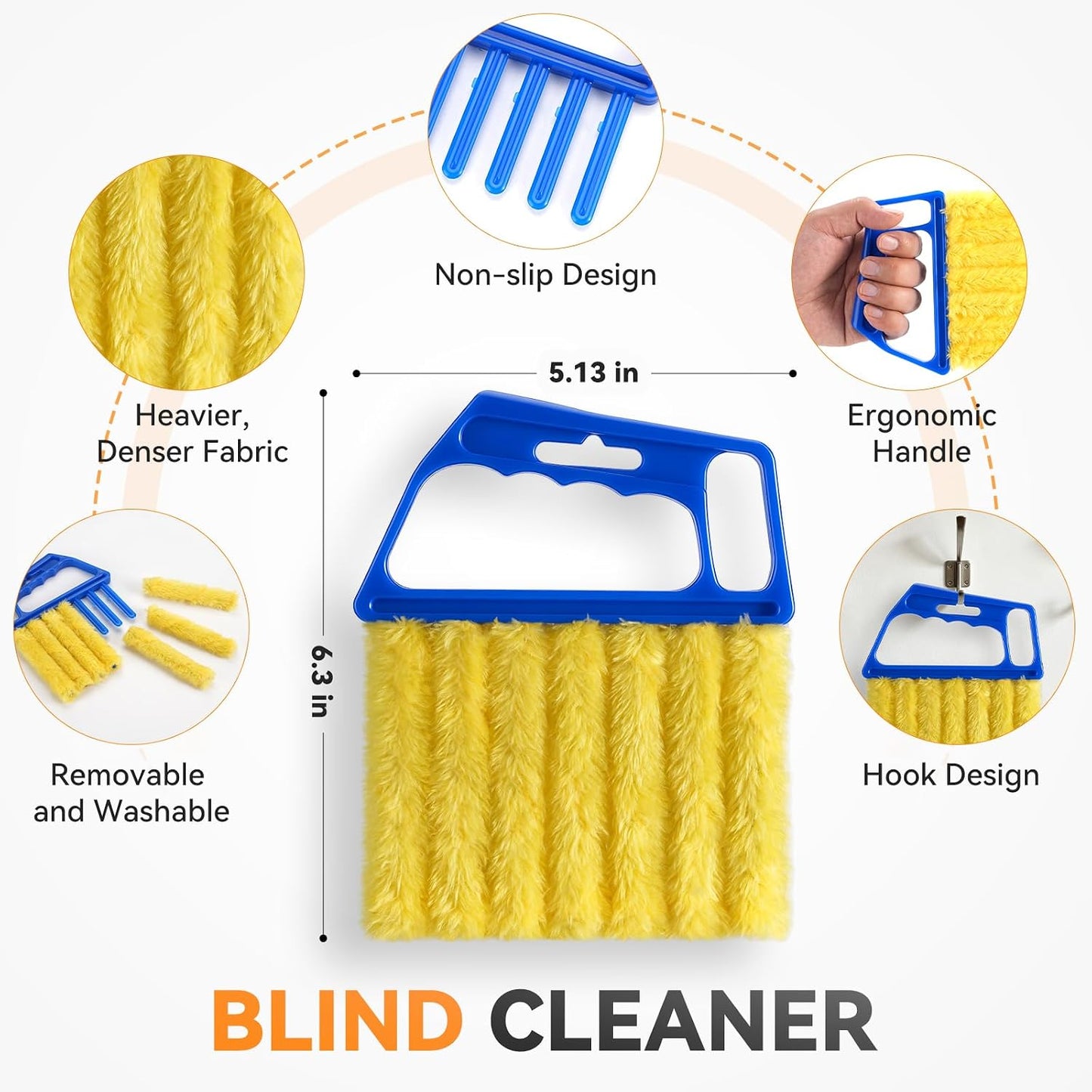 8PCS Window Blind Cleaner Duster Tool, 7-Finger Microfiber Blind Duster | Removable and Washable, Cleaning Tools for Window Shutters & Air Vent