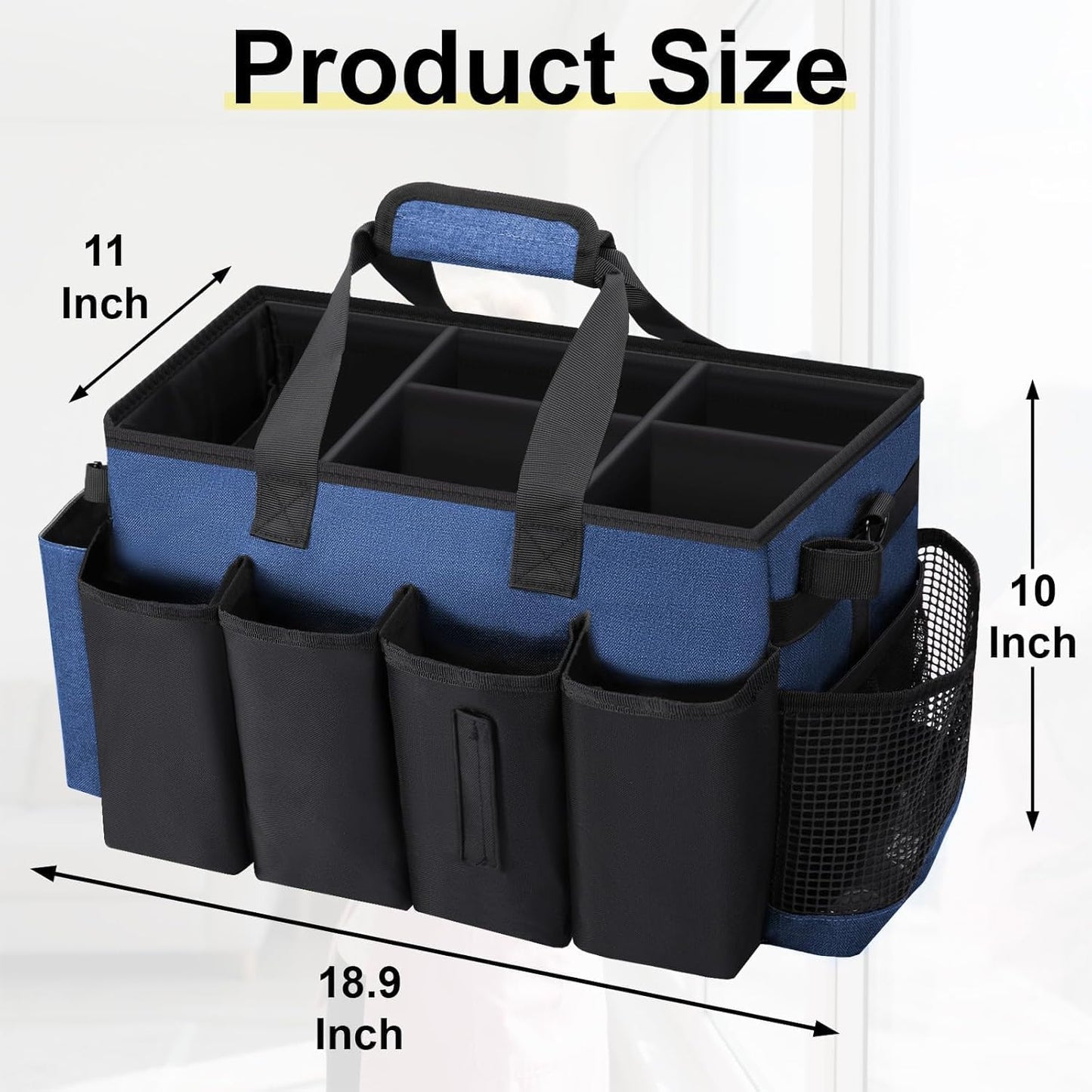 Wearable Large Cleaning Caddy Bag for Housekeepers (Black&Gray) | Cleaning Supplies Organizer with Adjustable Shoulder, Waist & Handle Straps, Detailing Bag for Kitchen Supplies