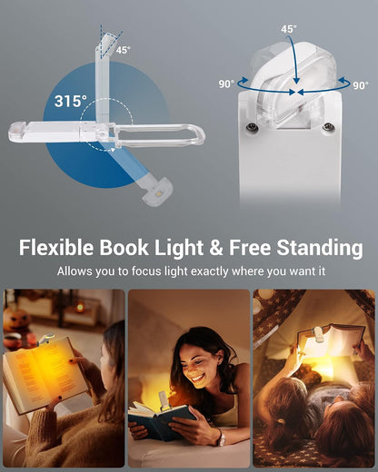 DEWENWILS Book Light, Amber Warm Clip On LED with 3 Adjustable Brightness for Eye Protection, Rechargeable USB Long Lasting Reading Light, Gifts for Bookworms, Kids (Black)