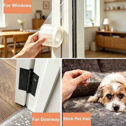 Window Sealing Tape 2 Inch x 33 FT Transparent Window Draft Insulation Residue-Free Clear Weather Stripping Caulk Tape Windproof Weatherproof Window Seal AC Units for Window Glass, Doors Gaps