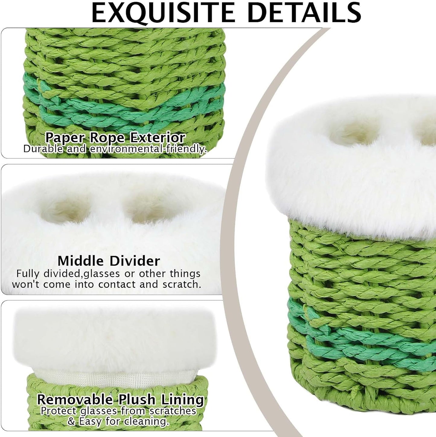 Paper Rope Plush Lined Eyelasses Holder Stand for Nightstand Desk