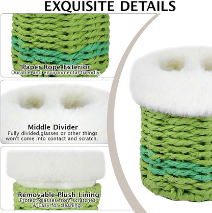Paper Rope Plush Lined Eyelasses Holder Stand for Nightstand Desk