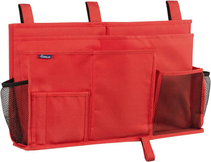 Surblue Bedside Caddy Hanging Organizer Storage Bag Pocket for Bunk, Hospital, College Dorm Rooms, Baby Bed Rails, Camp - 4 Pockets, 2 Hooks (Blue)