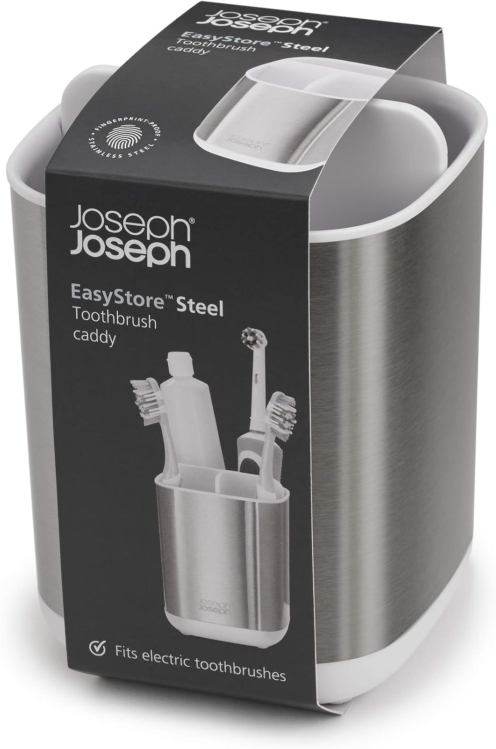 Joseph Joseph Easy-Store - Compact Toothbrush Holder Caddy Bathroom Storage , Grey/White, Regular