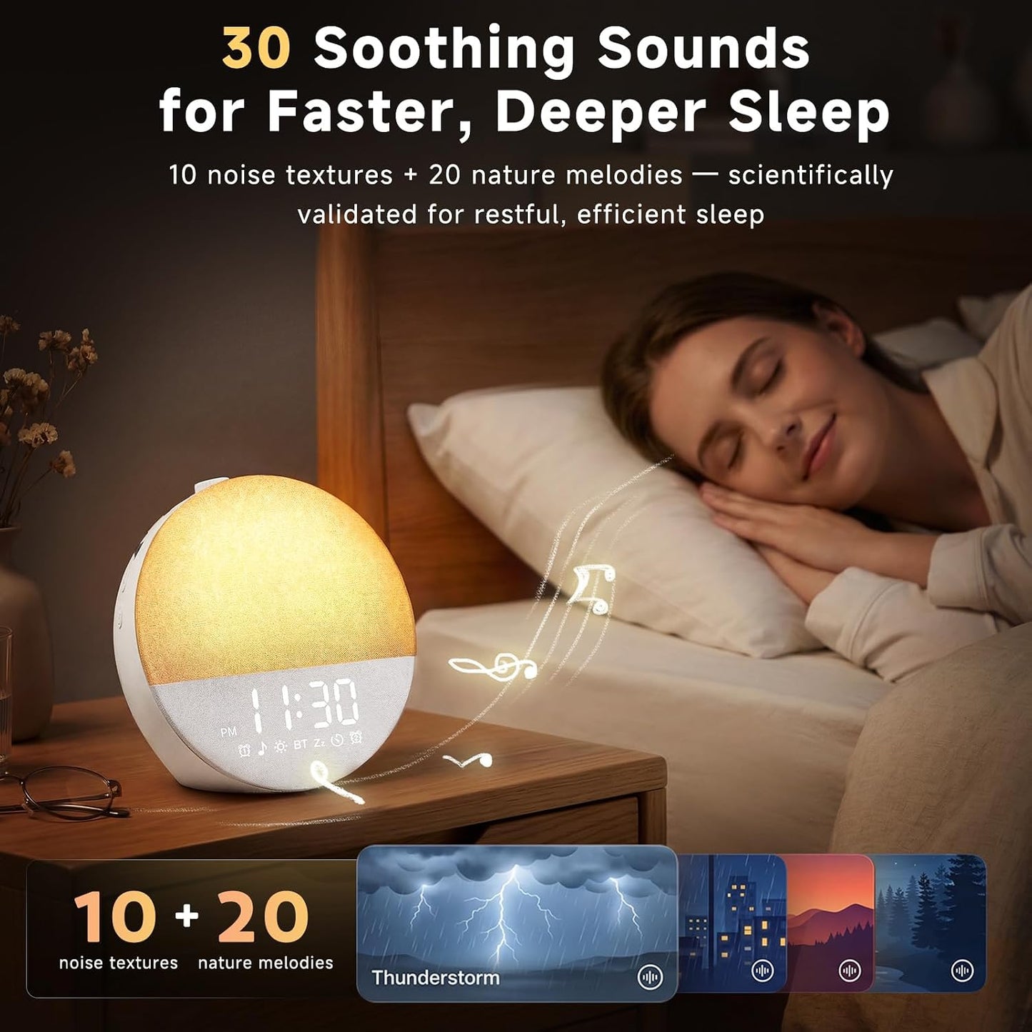 Geuuap Sunrise Alarm Clock, Natural Wake-Up Light White Noise Machine,Khaki | 30 Soothing Sounds, 17 Dimmable lights, Dual Independent Alarms, Bluetooth Speaker, Auto-off Sleep timer, Screen-Free Design